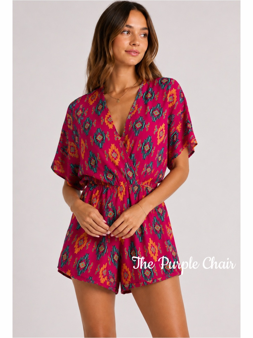 NEW YORK & COMPANY NWT Pink Western Aztec Split Sleeve Romper M